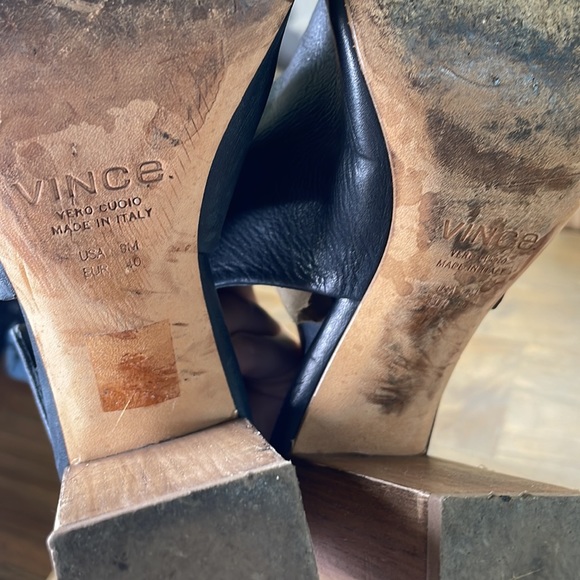 Vince. Black Leather Faye Peep Toe Heeled Booties - Picture 9 of 11